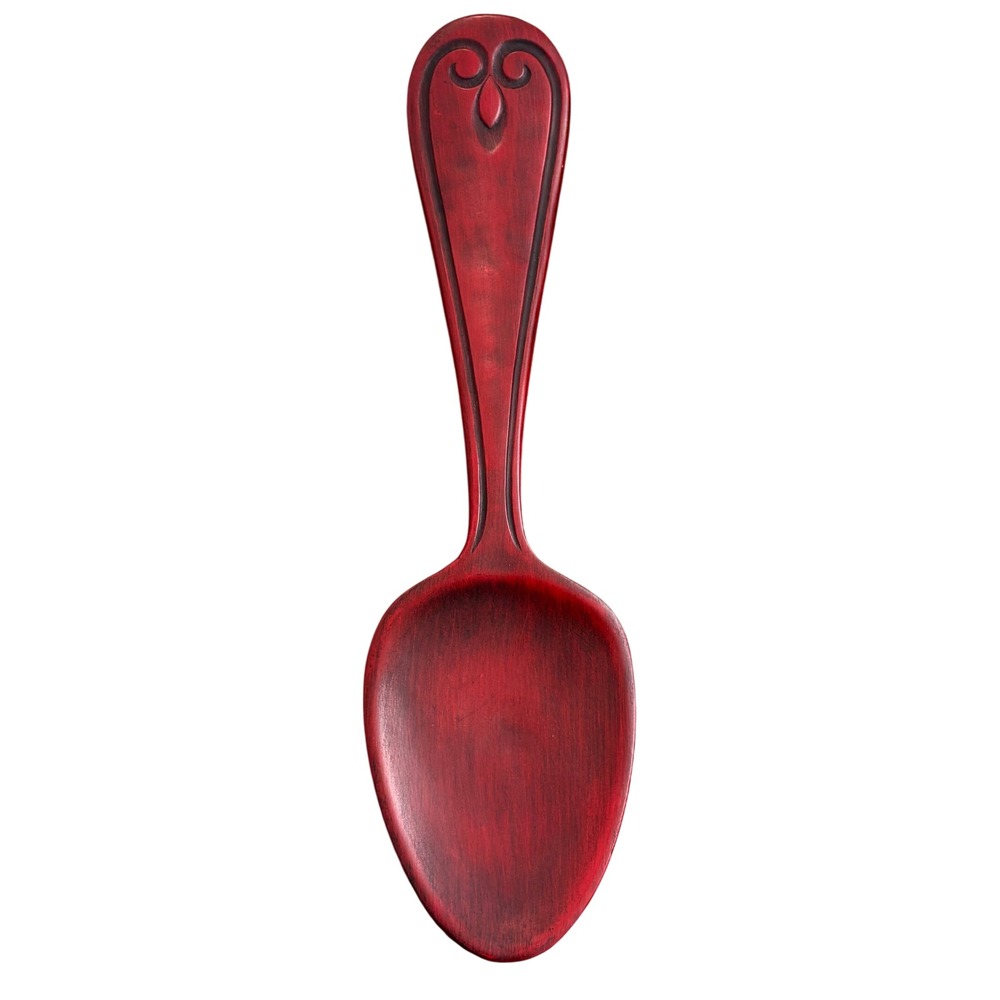 Decorative Wood Hanging Spoon 21.25in Red Distressed Wall Art Carved